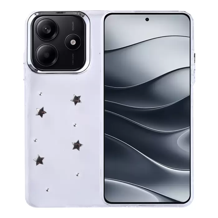 Xiaomi Redmi Note 14 4g Kılıf Airbag Tasarımlı Simli Şeffaf Lopard Kutup Kapak
