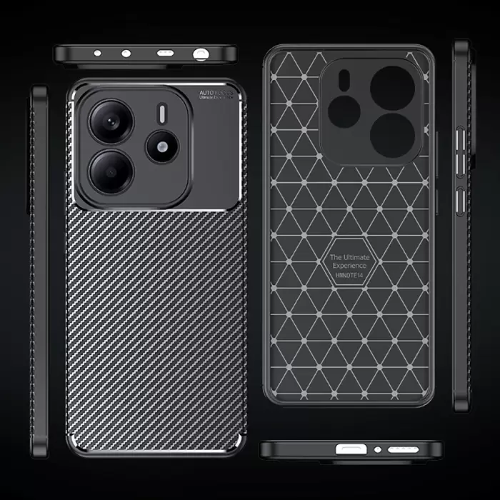 Xiaomi Redmi Note 14 Kılıf Lopard Kamera Korumalı Karbon Desenli Negro Kapak Yüzey Kılıf