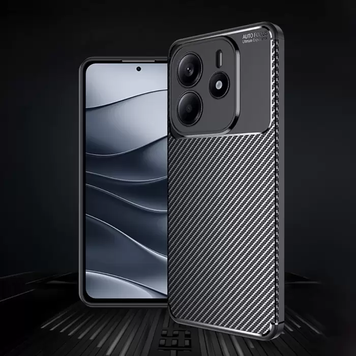 Xiaomi Redmi Note 14 Kılıf Lopard Kamera Korumalı Karbon Desenli Negro Kapak Yüzey Kılıf