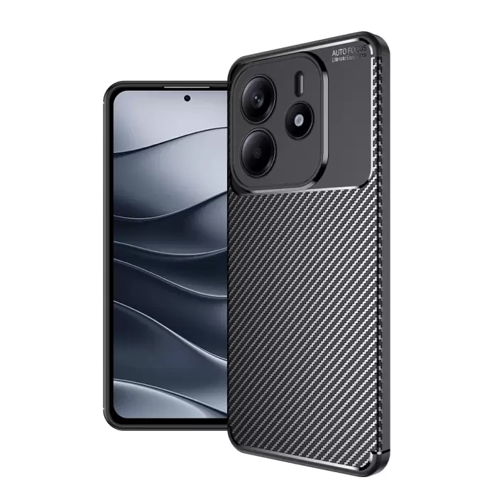 Xiaomi Redmi Note 14 Kılıf Lopard Kamera Korumalı Karbon Desenli Negro Kapak Yüzey Kılıf