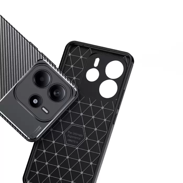 Xiaomi Redmi Note 14 Kılıf Lopard Kamera Korumalı Karbon Desenli Negro Kapak Yüzey Kılıf