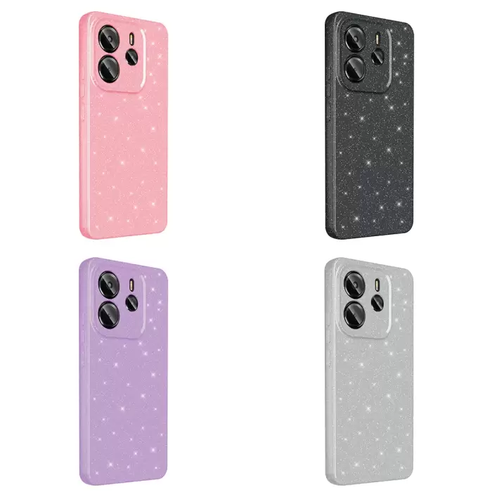 Xiaomi Redmi Note 14 Kılıf Simli Işılıtılı Renkli Parlak Kamera Korumalı Silikon Kapak Koton