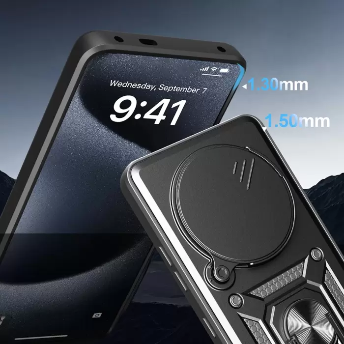 Xiaomi Redmi Note 14 Pro 4g Kılıf Magnetik Standlı Kamera Korumalı Lopard Sürgülü Kamera Korumalı Yüzüklü Tasarım Armor Vega