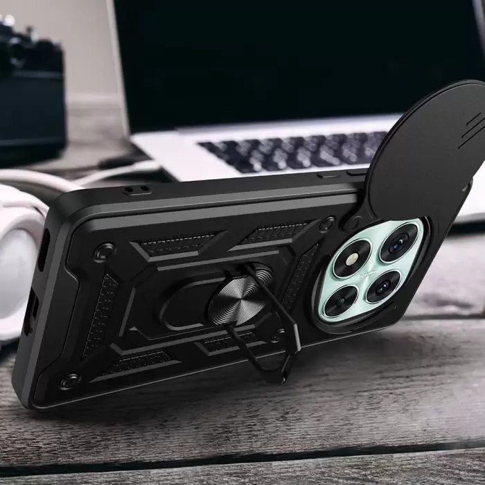 Xiaomi Redmi Note 14 Pro 5g Kılıf Magnetik Standlı Kamera Korumalı Lopard Sürgülü Kamera Korumalı Yüzüklü Tasarım Armor Vega