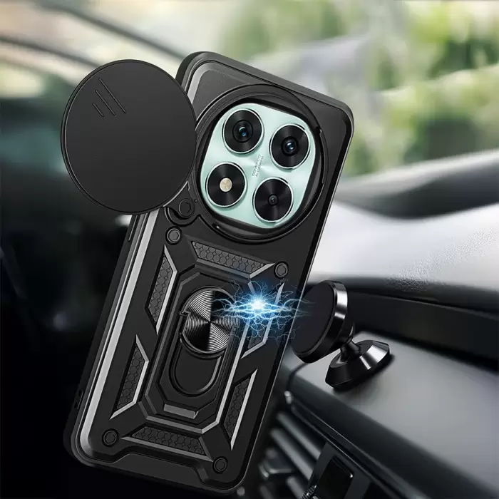 Xiaomi Redmi Note 14 Pro 5g Kılıf Magnetik Standlı Kamera Korumalı Lopard Sürgülü Kamera Korumalı Yüzüklü Tasarım Armor Vega