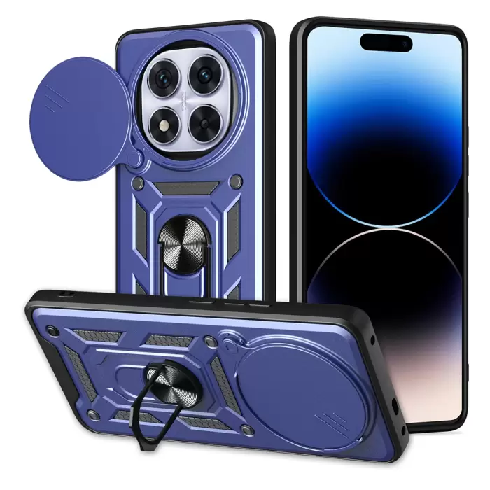 Xiaomi Redmi Note 14 Pro Plus Kılıf Magnetik Standlı Kamera Korumalı Lopard Sürgülü Kamera Korumalı Yüzüklü Tasarım Armor Vega