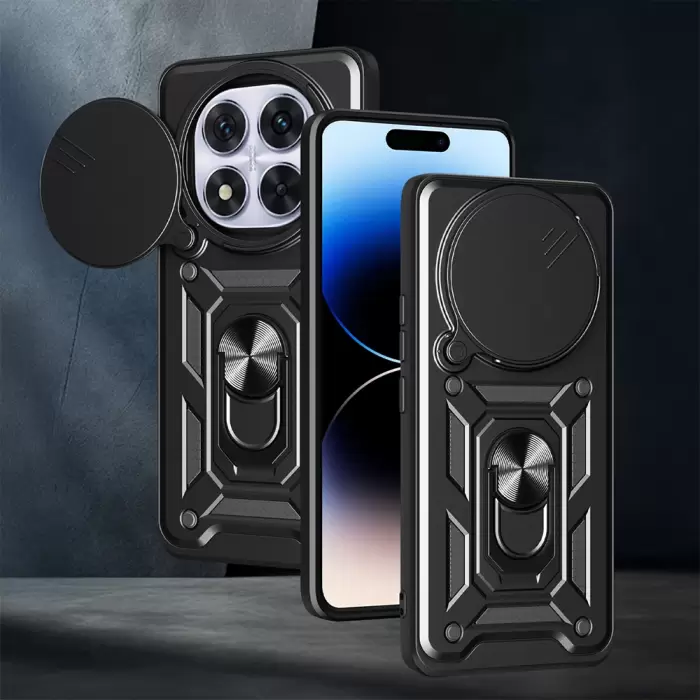 Xiaomi Redmi Note 14 Pro Plus Kılıf Magnetik Standlı Kamera Korumalı Lopard Sürgülü Kamera Korumalı Yüzüklü Tasarım Armor Vega