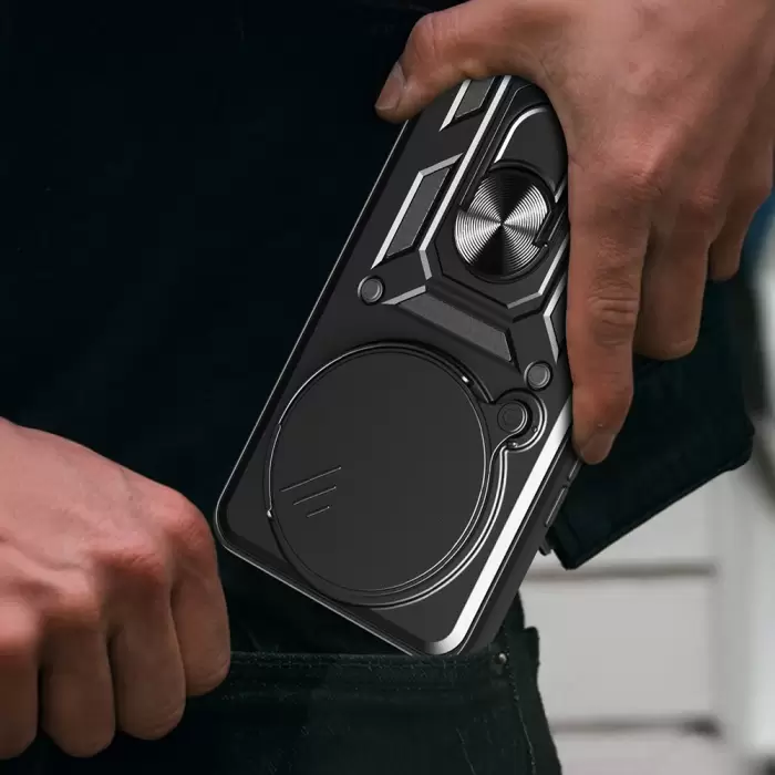 Xiaomi Redmi Note 14 Pro Plus Kılıf Magnetik Standlı Kamera Korumalı Lopard Sürgülü Kamera Korumalı Yüzüklü Tasarım Armor Vega