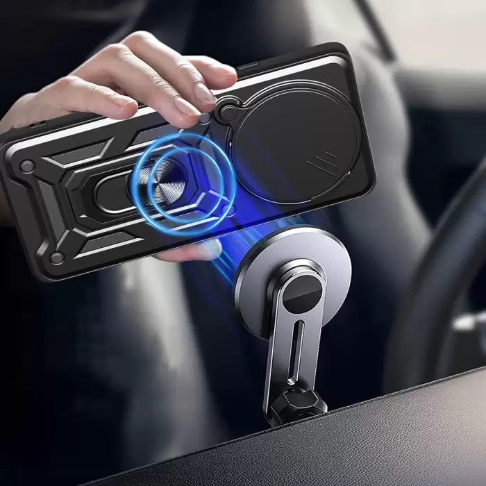 Xiaomi Redmi Note 14 Pro Plus Kılıf Magnetik Standlı Kamera Korumalı Lopard Sürgülü Kamera Korumalı Yüzüklü Tasarım Armor Vega