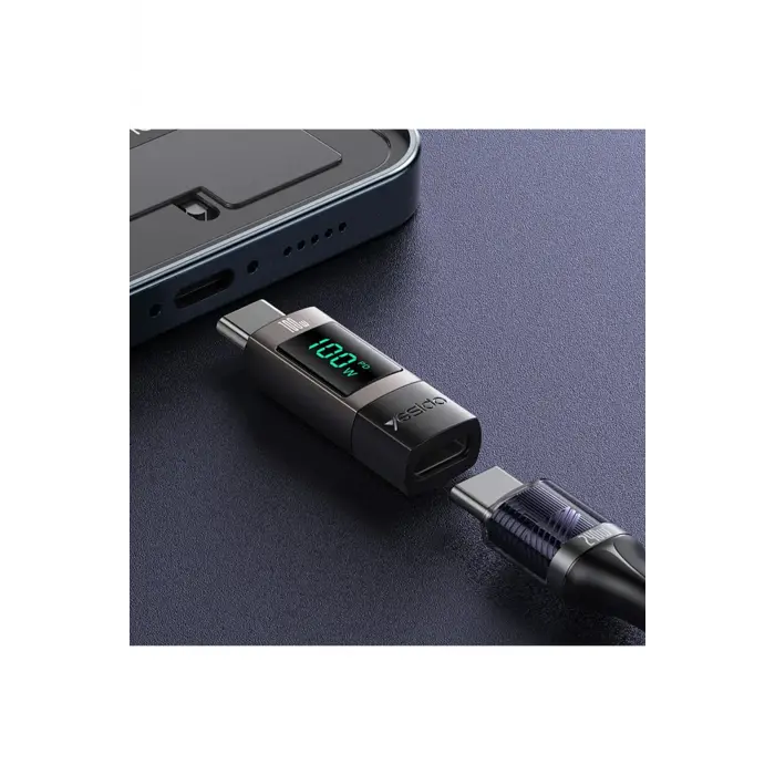 Yesido Gs24 Type-c To Type-c 100w Dijital Ekranlı Dönüştürücü - Siyah