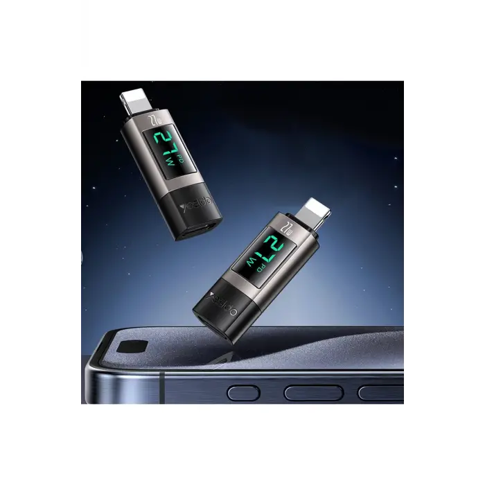 Yesido Gs25 Lightning To Type-c 27w Dijital Ekranlı Dönüştürücü - Siyah