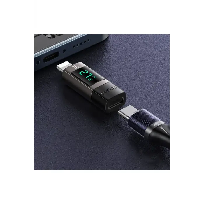 Yesido Gs25 Lightning To Type-c 27w Dijital Ekranlı Dönüştürücü - Siyah