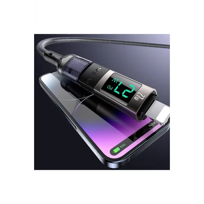 Yesido Gs25 Lightning To Type-c 27w Dijital Ekranlı Dönüştürücü - Siyah