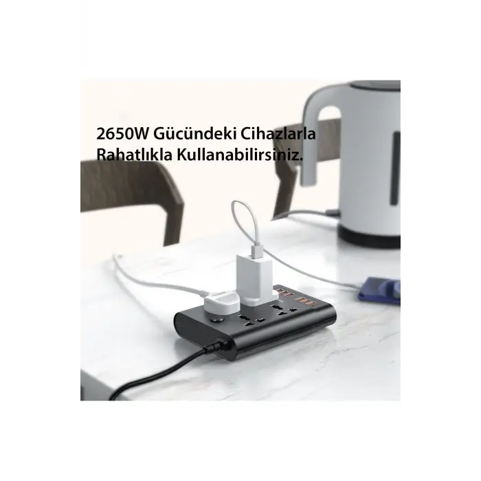 Yesido Mc08 10in1 6 Adet Usb Ve 4 Adet Priz Dönüştürücü 1.8m - Siyah