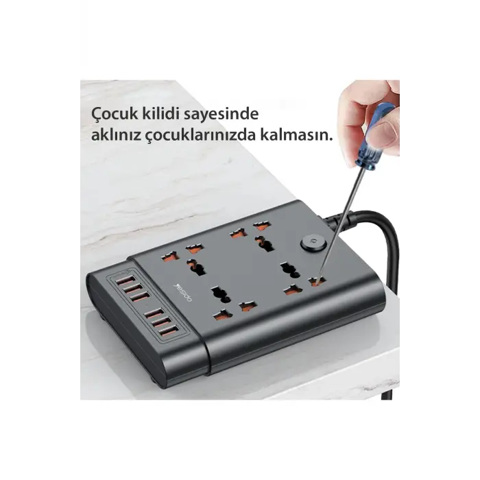 Yesido Mc08 10in1 6 Adet Usb Ve 4 Adet Priz Dönüştürücü 1.8m - Siyah