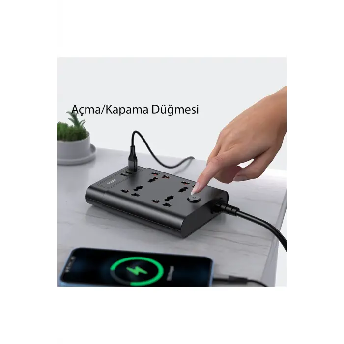Yesido Mc08 10in1 6 Adet Usb Ve 4 Adet Priz Dönüştürücü 1.8m - Siyah