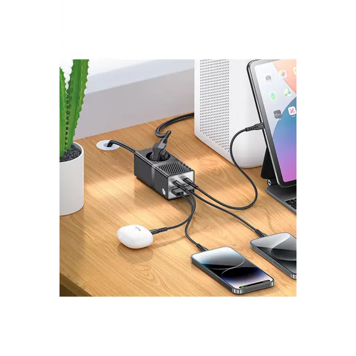 Yesido Mc35 2500w 1.5m Ekstra 2 Adet 18w Usb Ve 2 Adet 20w Type-c Çıkışlı Priz Uzatıcı - Siyah