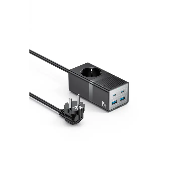 Yesido Mc36 2500w 1.5m Ekstra 2 Adet 18w Usb Ve 2 Adet 45w Type-c Çıkışlı Priz Uzatıcı - Siyah