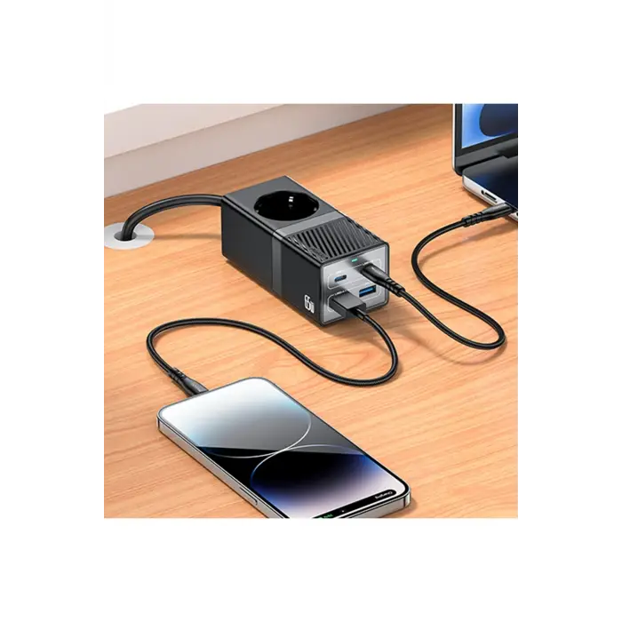 Yesido Mc36 2500w 1.5m Ekstra 2 Adet 18w Usb Ve 2 Adet 45w Type-c Çıkışlı Priz Uzatıcı - Siyah