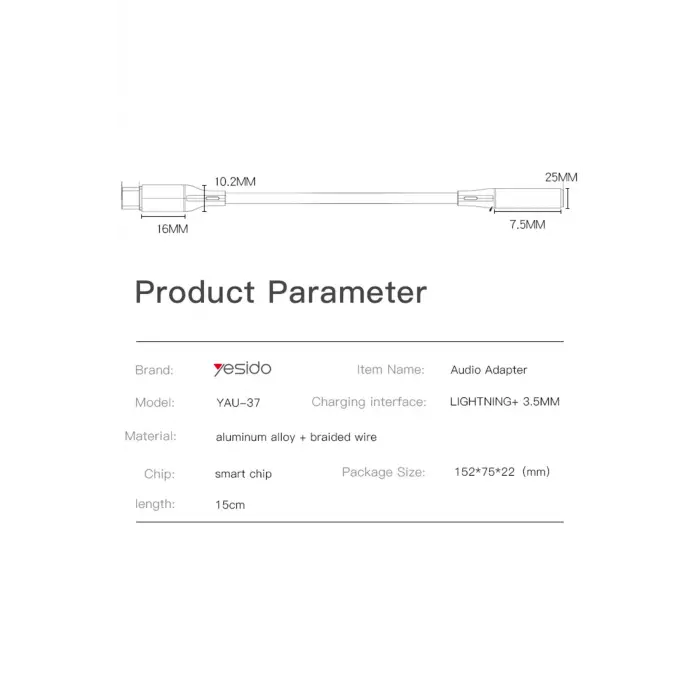 Yesido Yau37 Lightning To Aux Dönüştürücü - Siyah
