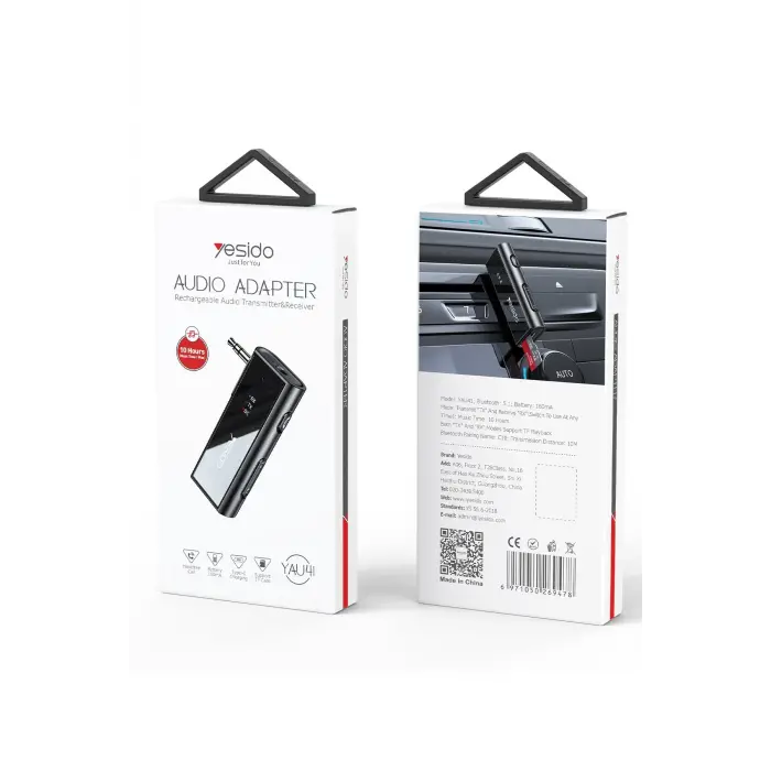 Yesido Yau41 3.5mm Aux Çıkışlı Mikrofonlu Bluetooth Araç Kiti - Siyah