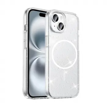 ​apple İphone 15 Plus Kılıf Magsafe Şarj Özellikli Parlayan Simli Saydam Renkli Lopard Maris Kapak