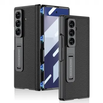 samsung Galaxy Z Fold 7 Kılıf Deri Standlı Lopard Kıpta Premium Kılıf