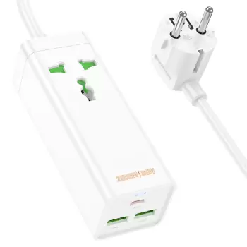 30W 2 Type-C - 1 USB-A PD Şarj Aleti, 1,5 m kablo 2500 Watt Destekli Priz Amerikan Ingiliz Fiş Dönüştürücü