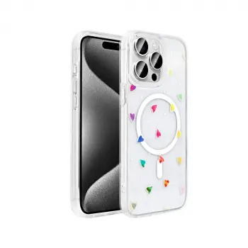 Apple İphone 15 Pro Kılıf M-safe Şarj Özellikli Şeffaf Lopard Folk Sert Kapak