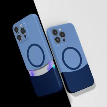 Apple İphone 15 Pro Max Kılıf Magsafe Şarj Kartlıklı Mıknatıslı Duble 1.7mm Kapak Kart Bölmeli Lacivert Siyah Gri Renkleriyle