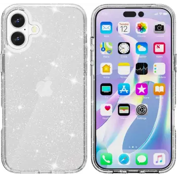 iPhone 16 Kılıf Magsafe Şarj Özellikli Parlak Simli Şeffaf Redos Kapak