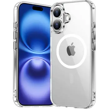 iPhone 16 Plus Kılıf Magsafe Şarj Özellikli Şeffaf Sert Pc Embos Kapak