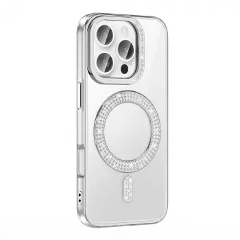 Apple İphone 16 Pro Kılıf Pırlanta Taş Tasarımlı Magsafe Şarj Özellikli Lopard Karetta Silikon Kapak