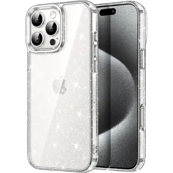 iPhone 16 Pro Max Kılıf Magsafe Şarj Özellikli Parıldayan Simli Şeffaf Redos Kapak