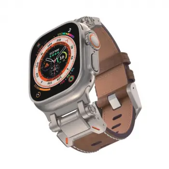 Apple Watch 42mm  KRD-114 Metal Başlıklı Suni Deri Kordon