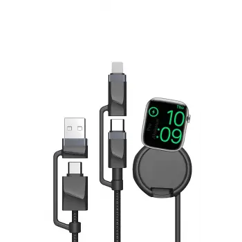 Apple Watch Çoklu Şarj Kablosu 4in1 Süper Hızlı Şarj 60W USBden Type-C/Lightninge Type-Cden Type-C/Lightning 1M Samsung Huawei Xiaomi iPhone ile uyumlu