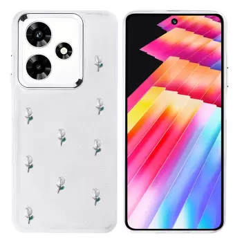 İnfinix Hot 30 Telefon Kılıfı Şeffaf Simli Tasarım Kapak Fiyonk, Kiraz, Yıldız, Lale Desenli
