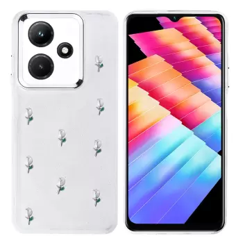 İnfinix Hot 30i Telefon Kılıfı Şeffaf Simli Tasarım Kapak Fiyonk, Kiraz, Yıldız, Lale Desenli