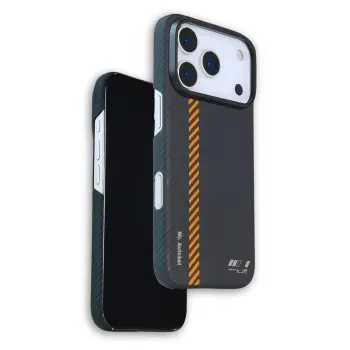 iPhone 17 Pro Max Kılıf M-Safe Şarj 600D Güçlü Kamera Çerçeveli Pure Kevlar Fiber Turuncu-Siyah Hafif İnce