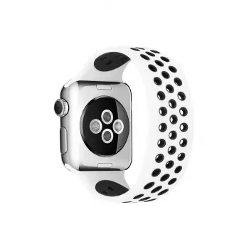 Lopard Apple Watch 38mm Ayarlı Delikli Silikon Kordon - Beyaz-siyah