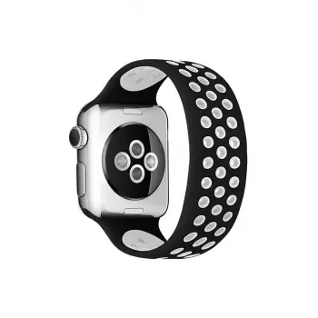 Lopard Apple Watch 38mm Ayarlı Delikli Silikon Kordon - Siyah-beyaz