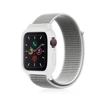 Lopard Apple Watch 38mm Hasırlı Cırtcırtlı Kasalı Kordon - Beyaz