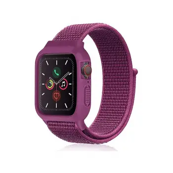 Lopard Apple Watch 38mm Hasırlı Cırtcırtlı Kasalı Kordon - Fuşya