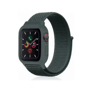 Lopard Apple Watch 38mm Hasırlı Cırtcırtlı Kasalı Kordon - Haki Yeşil