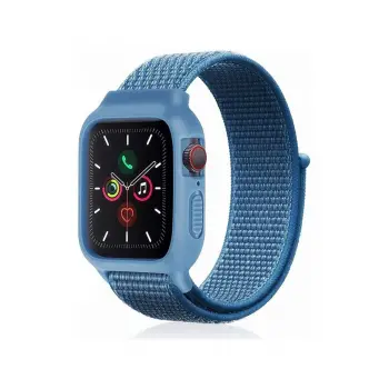 Lopard Apple Watch 38mm Hasırlı Cırtcırtlı Kasalı Kordon - Mavi