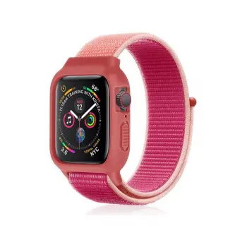 Lopard Apple Watch 38mm Hasırlı Cırtcırtlı Kasalı Kordon - Pudra