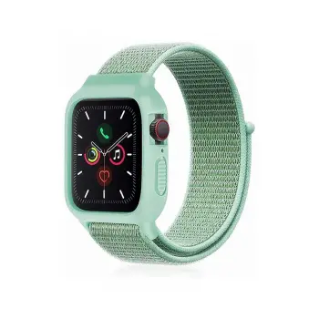 Lopard Apple Watch 38mm Hasırlı Cırtcırtlı Kasalı Kordon - Turkuaz