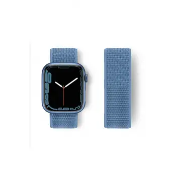 Lopard Apple Watch 38mm Hasırlı Cırtcırtlı Kordon - Mavi