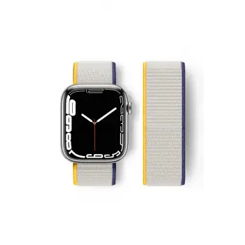 Lopard Apple Watch 38mm Hasırlı Cırtcırtlı Kordon - Sarı-beyaz