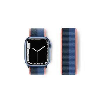 Lopard Apple Watch 38mm Hasırlı Cırtcırtlı Kordon - Siyah-mavi